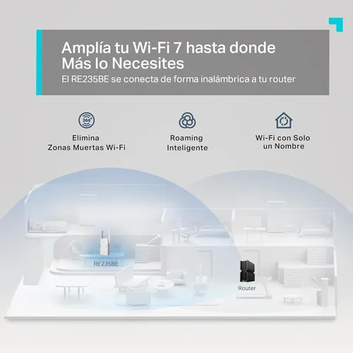 TP-Link RE235BE BE3600 Dual-Band Wi-Fi 7 Range Extender, 2.4GHz 688Mbps + 5GHz 2882Mbps, EasyMesh Compatible