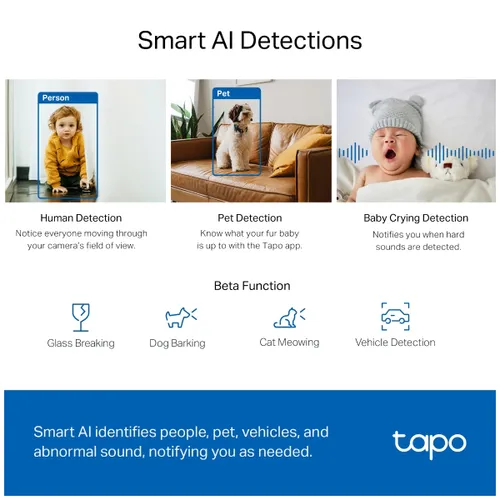 TP-Link Tapo C220 Pan/Tilt Smart AI 2K 4MP QHD 1440p Home Security Wi-Fi Camera
