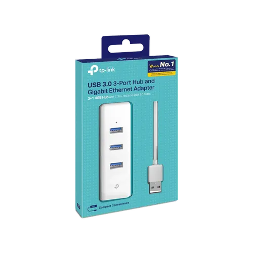 TP-LINK UE330 3 PORT 3.0USB HUB & GIGABIT ETHERNET ADAPTER (2y)