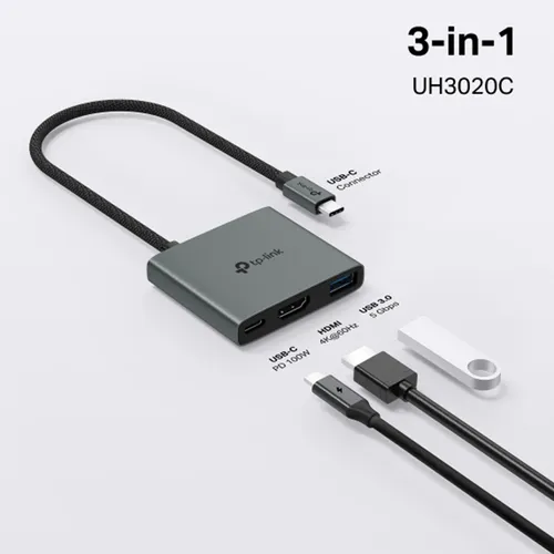 TP-Link UH3020C USB Type-C to 4K@60Hz HDMI, 100W PD, 1× USB-A 3 Port Hub Adapter
