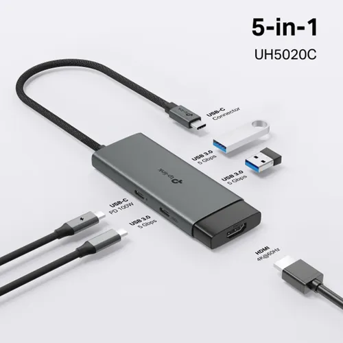 TP-Link UH5020C USB Type-C to 4K@60Hz HDMI, 100W PD, 1× USB-C Data Port, 2× USB-A Data Ports 5 Port Hub Adapter