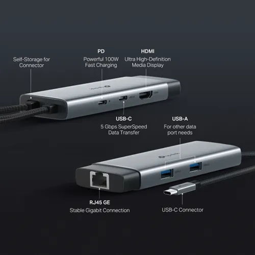TP-Link UH6120C USB Type-C to 4K@60Hz HDMI, 1 Gbps Ethernet Port, 100W PD, 1× USB-C Data Ports, 2× USB-A Data Ports 6-Port Hub Adapter
