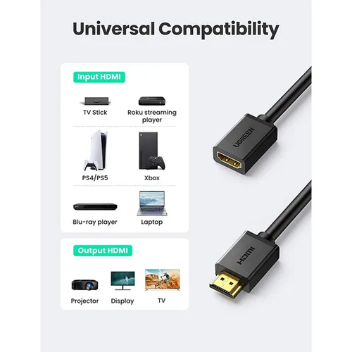 UGREEN 10140 0.5M HDMI Male to Female Extension Cable