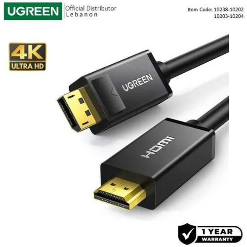 UGREEN 10202 DisplayPort Male to HDMI Male 2M Cable