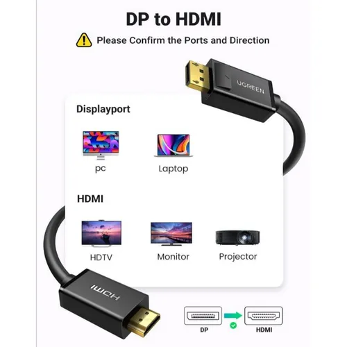 UGREEN 10203 4K Displayport to HDMI 3M Cable