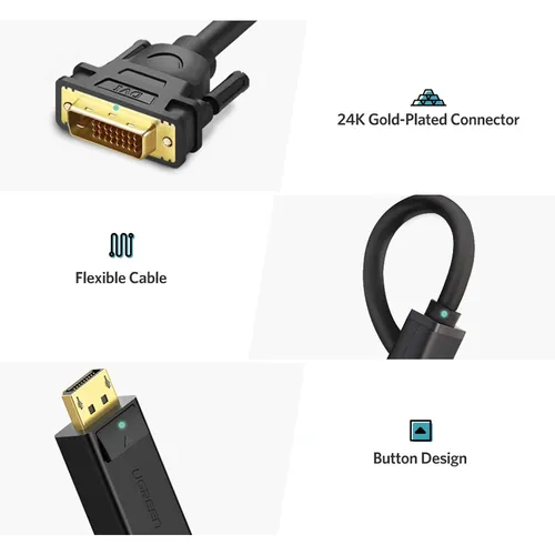 UGREEN 10221 DP Male to DVI Male 1080@60Hz 2M Cable