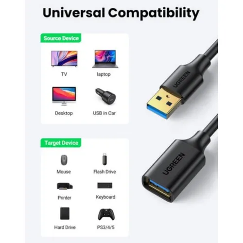 UGREEN 10368 USB 3.0 Male to USB Female 1M Extension Cable