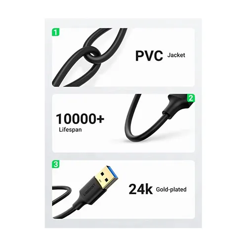 UGREEN 10370 USB 3.0 Type A Male to Type A Male for Data Transfer 1m Cable