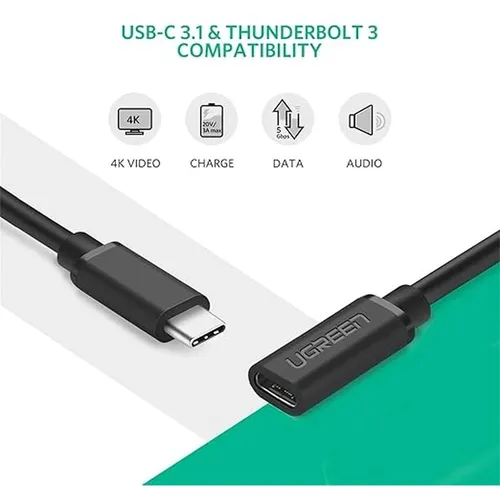 UGREEN 10387 Type-C Male to Type-C Female Audio &amp; Video USB Extension 1M Cable