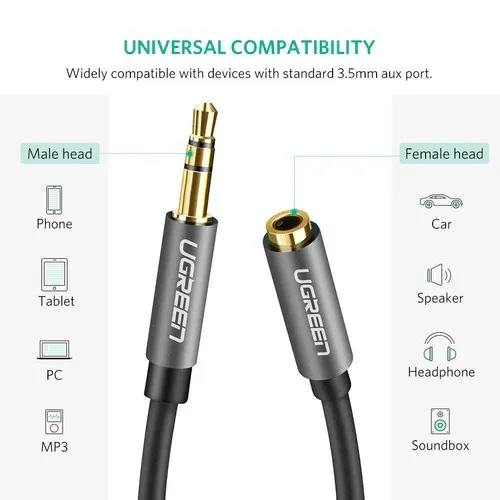 UGreen 10538 3.5MM Male To Female Extension Cable - 5M (Black)