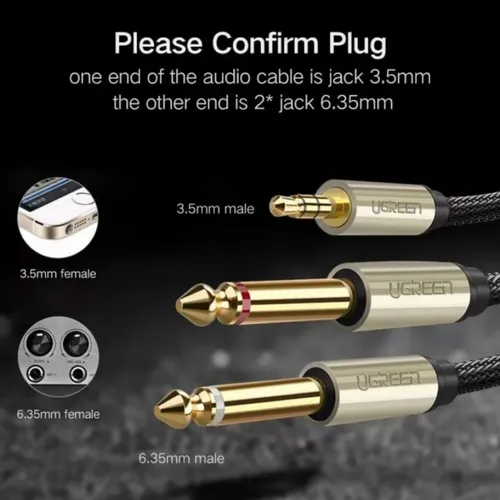 UGREEN 10615 3.5mm TRS to Dual 6.35mm TS Stereo Audio 2M Cable