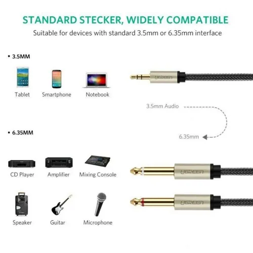 UGREEN 10615 3.5mm TRS to Dual 6.35mm TS Stereo Audio 2M Cable