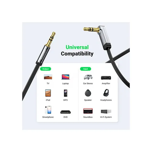 UGREEN 10729 3.5mm straight to 90 Degree 5M AUX Cable