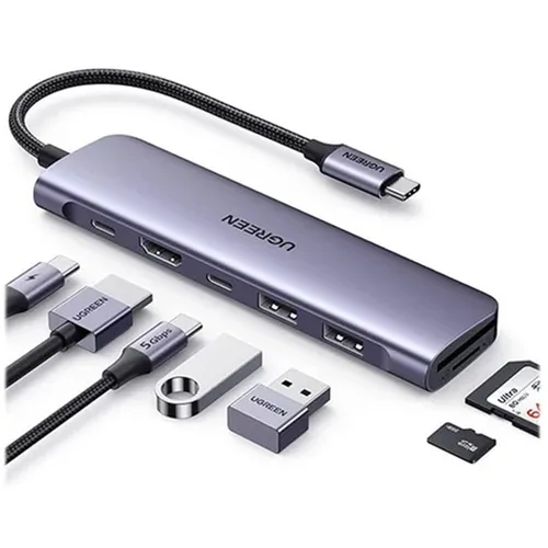 UGREEN 15214 7 in 1 (Type-c to HDMI 4K30Hz/2xUSB 3.0 /1x Type-C Data /Type-C PD 100W /1xSD+TF) Type-C Multifunction Hub