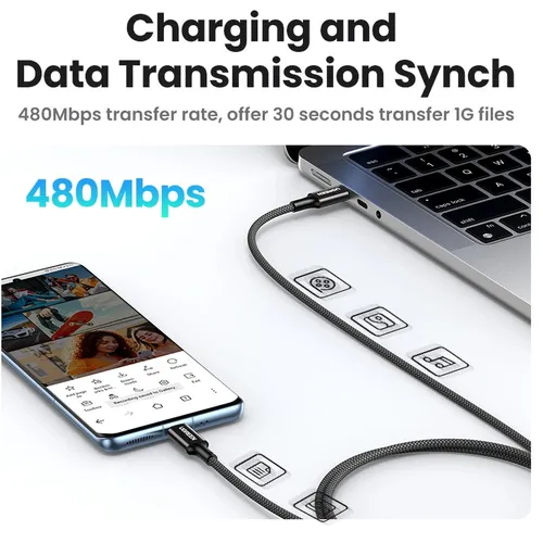 UGREEN 15275 100W 5A Max Type-C to Type-C PD Silicone Braided 1M Fast Charging Cable