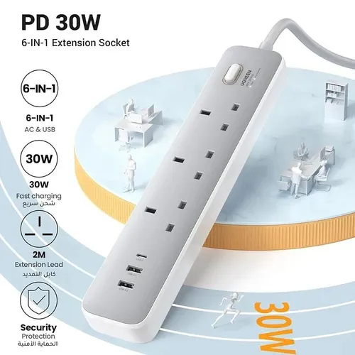 UGREEN 15461 30W 6 in 1 Power Extension Socket Power Extension