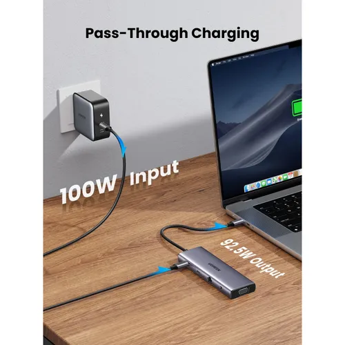 UGREEN 15601 10-in-1 Type-C to 3xUSB 3.0 + 4K HDMI + VGA + RJ45 Ethernet + SD/TF + 3.5mm AUX + PD USB-C Hub Adapter