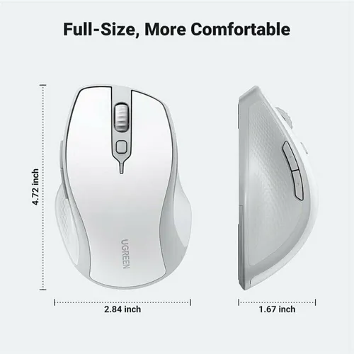 UGREEN 15805 Ergonomic Wireless BT 5.0 / 2.4G 4000Dpi Mouse (White Gray)