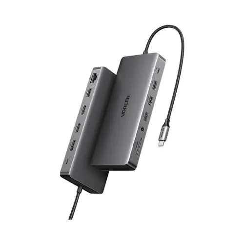 UGREEN 15978 13 in 1 (Type-C to 2xHDMI 4K 60Hz/ 1xDP 4K 60Hz / 4xUSB 10Gbps / 1xType-C 4K 60Hz / 1x Type-c PD 100W 1x RJ45 Gigabit / 1xSD +TF 3.0/1x 3.5mm Jack ) Type-C Multifunction Hub