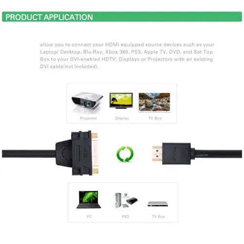 UGREEN 20136 HDMI Male to DVI Female Adapter 22CM Cable