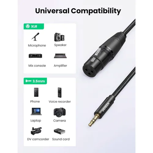 UGREEN 20244 3.5mm Three-Pole Male to XLR Female 2M Audio Cable