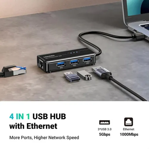 UGREEN 20265 3 Port USB 3.0 Hub with Gigabit Ethernet Adapter