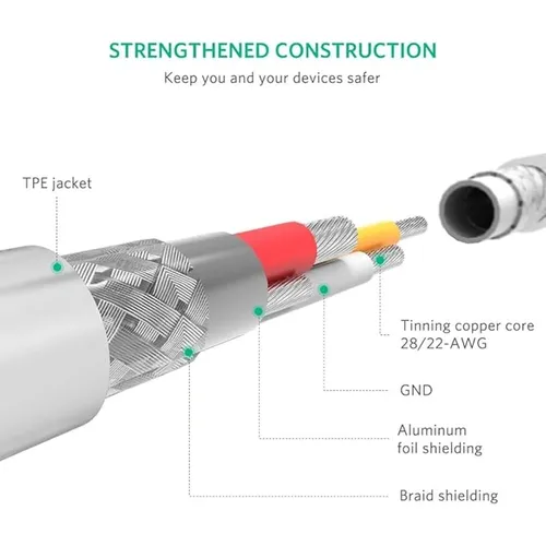 UGREEN 20728 MFI Certified USB to Lightning Nickel Platted 1M Cable