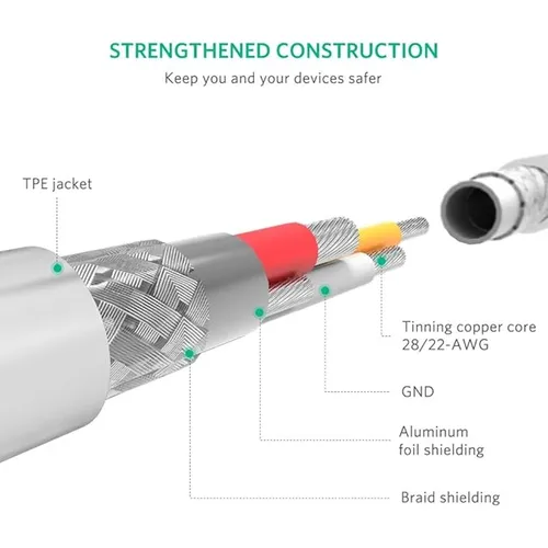UGREEN 20728 MFI Certified USB to Lightning Nickel Platted 1M Cable