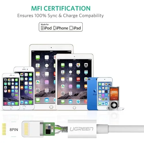 UGREEN 20728 MFI Certified USB to Lightning Nickel Platted 1M Cable
