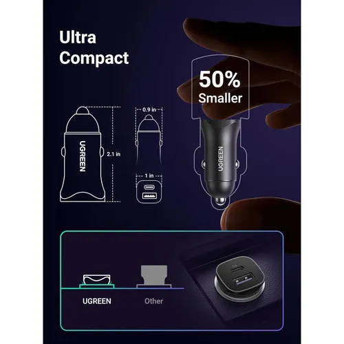 UGREEN 25045 30w Type-C +USB Dual Port Car Charger