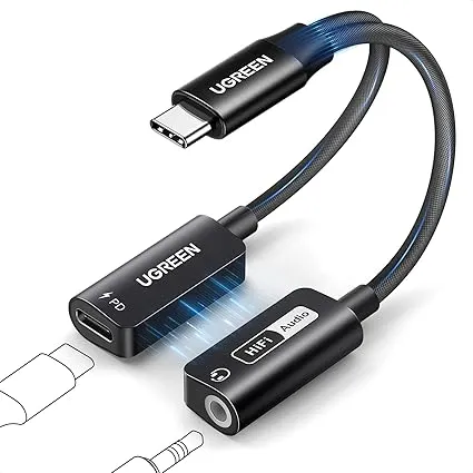 UGREEN 25837 Magnetic USB C to 3.5mm Audio Adapter and Charger 2 in 1 Hi-Res 32bit/384kHz Aux to USB C with PD 60W Fast Charging