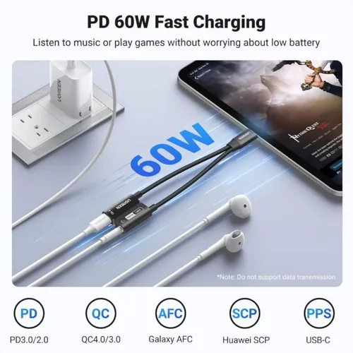 UGREEN 25837 Magnetic USB-C to 3.5mm PD Audio Adapter