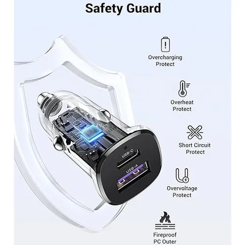 UGREEN 25845 30W Type-C + USB Dual Port Car Charger