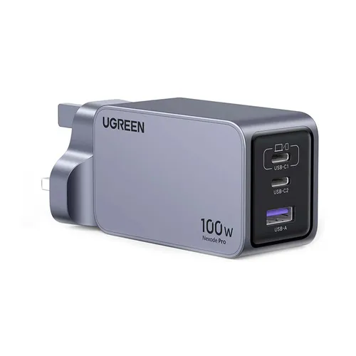 UGREEN 25875 Nexode Pro 100W 3-Port 2 x USB-C + 1 x USB-A GaN UK 3 Pin Fast Charger Set