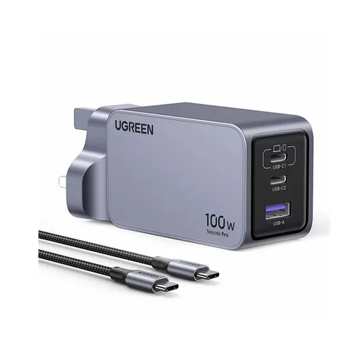 UGREEN 25875 Nexode Pro 100W 3-Port 2 x USB-C + 1 x USB-A GaN UK 3 Pin Fast Charger Set