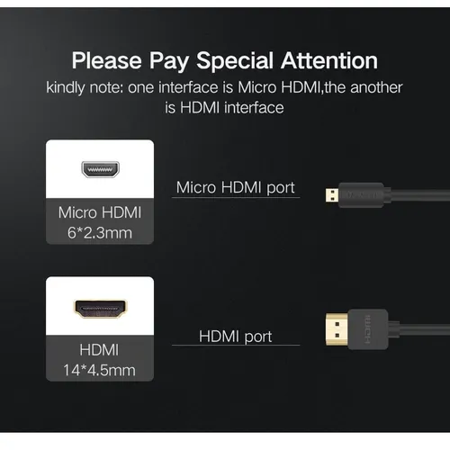 UGREEN 30103 Micro HDMI to HDMI 4K Male to Male 2M Cable