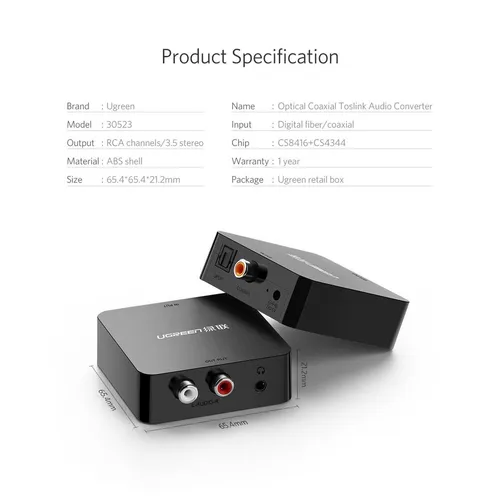 UGREEN 30523 Digital To Analog Audio Converter 3.5mm Support