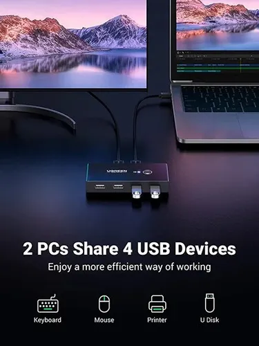UGREEN 30767 USB 2.0 Switch 2 In 4 Output USB KVM Switch