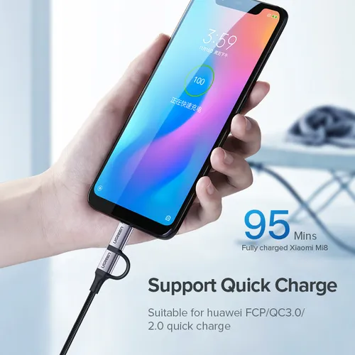 UGREEN 30875 USB to Micro USB + Type-C 1M Cable