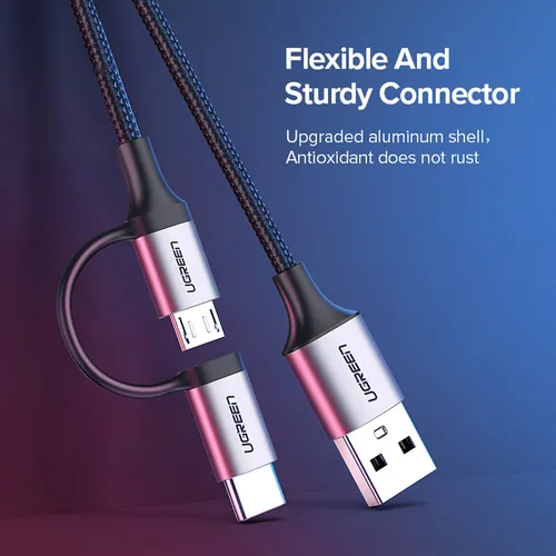 UGREEN 30875 USB to Micro USB + Type-C 1M Cable