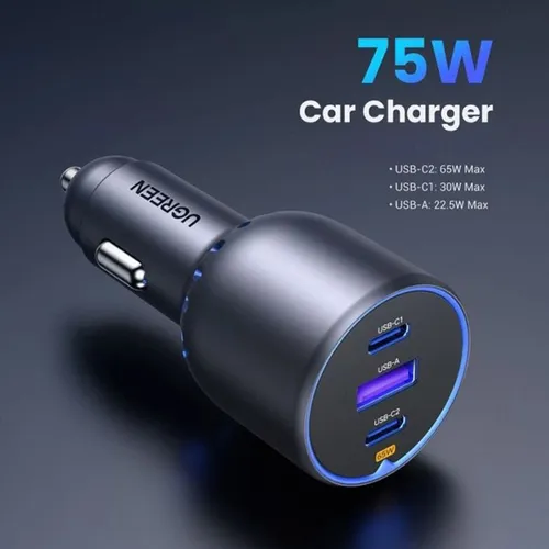 UGREEN 35024 75W 3-Port Fast Car Charger