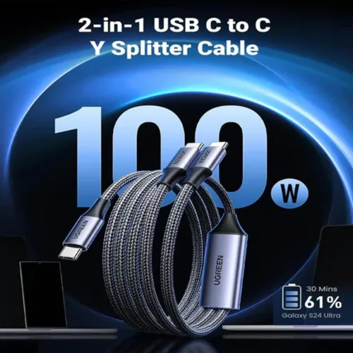 UGREEN 35087 2-in-1 100W PD USB-C 1.5M Fast Charging Cable