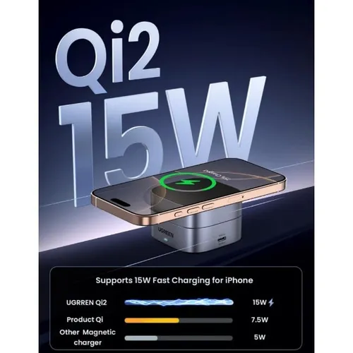 UGREEN 35316 MagFlow 2-in-1 15W Qi2 Wireless Charger