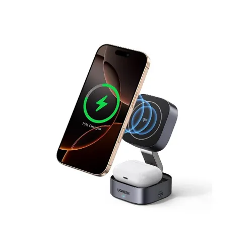 UGREEN 35316 MagFlow 2-in-1 15W Qi2 Wireless Charger