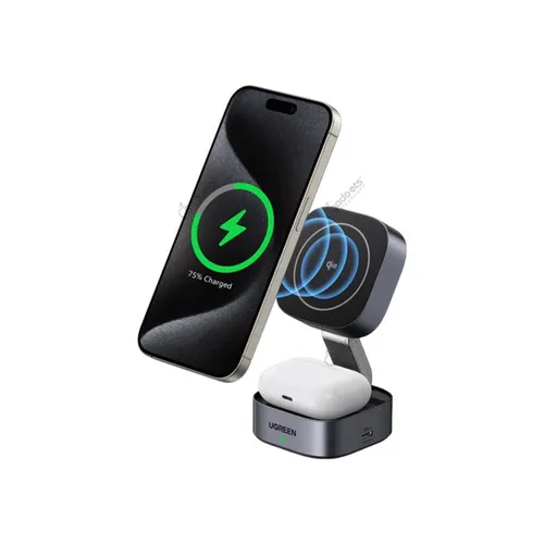 UGREEN 35316 MagFlow Qi2 Magnetic Foldable Charging Station 2-in-1 Fast Wireless Charger