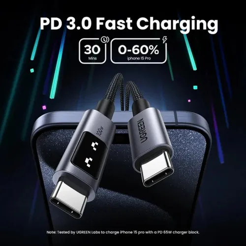 UGREEN 35513 Uno 100W 5A Max Type-C to Type-C PD 3M Fast Charging Cable