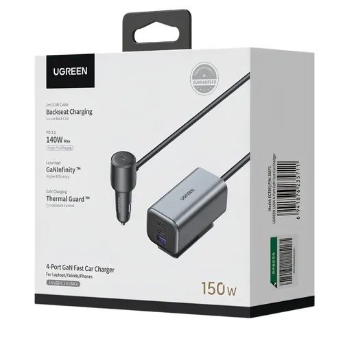 UGREEN 35571 150W 4-Port GaN Car Charger with Extension Hub