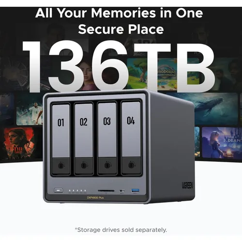 UGREEN 35602 NASync DXP4800 Plus 4 Bay NAS with 136TB Max Storage Support