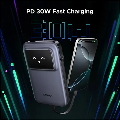 UGREEN 35603B UNO 30W 10000mAh Power Bank With Built-In Cable