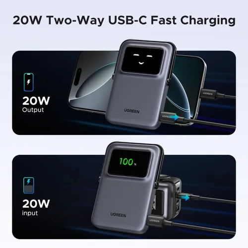 UGREEN 35605B Uno 20W 5000mAh Magnetic 7.5W Wireless Power Bank
